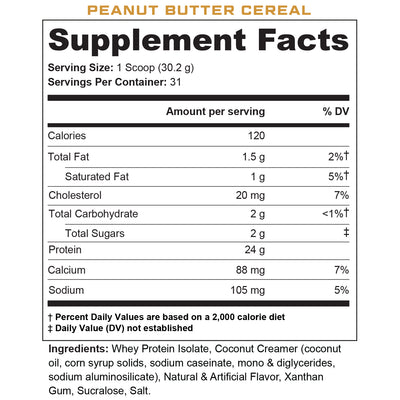 Supplement Facts for Peanut Butter Cereal