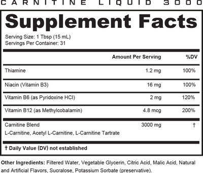 Liquid L-Carnitine 3000:  Metabolism & Energy Support