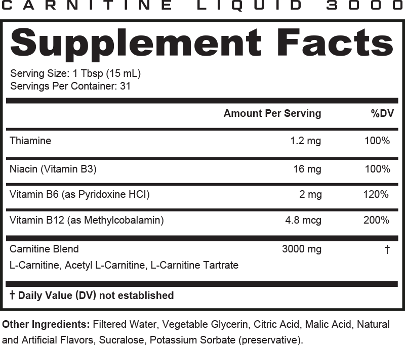 Liquid L-Carnitine 3000:  Metabolism & Energy Support