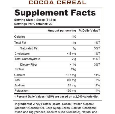 Supplement Facts for Cocoa Cereal